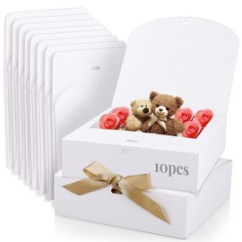10Pack Presentation Box for Gifts,24×24×6cm White Square Shaped Presentation Gift Box Easy Assembly Gift Packaging Box Party Favor Boxes with Bow Ribbon for Birthday Festival