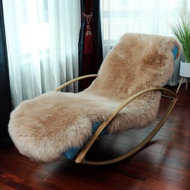 LLB Genuine Sheepskin Area Rug Wool Rug Fur Carpet Fluffy Shaggy Fur Rug for Living Room Kids Bedroom Real Sheepskin Throw Lambskin Rugs Sofa Mat Chair Seat Covers (Tan, 2 x 6 ft Sheepskin)