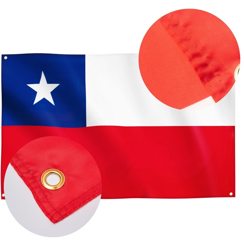 Runesol Chile Flag, 91x152cm, 3ft x 5ft, 4 Grommets, Eyelet