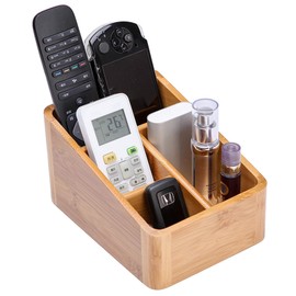 Holzsammlung Desk Organiser Multifunctional Bamboo Storage Boxes Office Box with 4 Compartments #3 - Perfect Desktop Box for Your Cosmetics, Smartphone, Remote Control and Other Small Parts