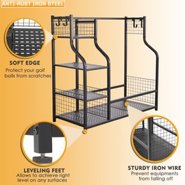 SNAIL Extra Large Golf Bag Rack Stand Holder - Fits 2 Bags & Accessories, Metal Black Garage Storage