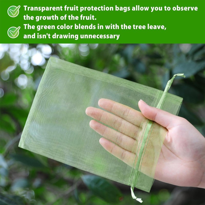 Fruit Protection Bags, Green Mesh Netting Bag, Drawstring Reusable 6X8Inch