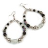 Black/White/Transparent Ceramic/Glass Bead Hoop Earrings In Silver Tone - 80mm