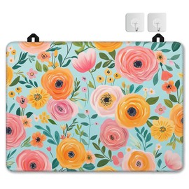 Watercolor Flower Glass Top Stove Cover Protector,Vintage Floral Stove Top Covers for Electric Stove,Washable Heat Resistant Cooktop Mat Anti-Slip Range Covers, 28 x 20 Inch