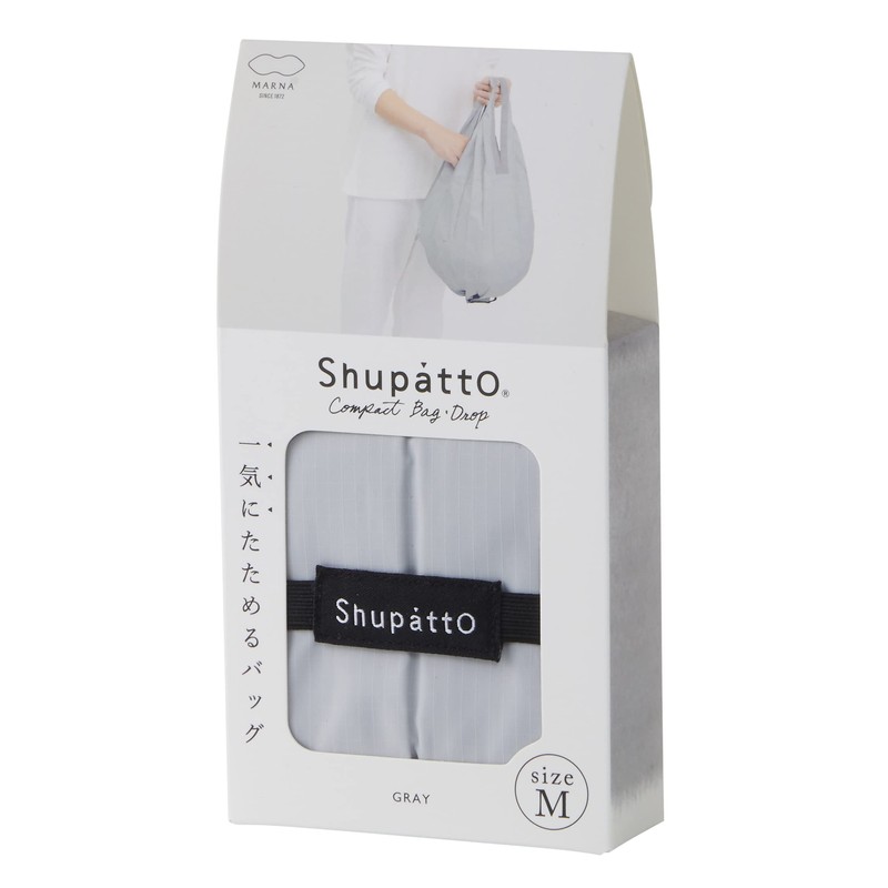 マーナ(MARNA) Shupatto (シュパット) コンパクトバッグ Drop (ドロップ) グレー 縦型 しずく 一気にたためるエコバッグ