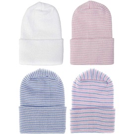 Chryvva 4 Pack Newborn Hospital Hat Infant Baby Hat (0-3 Months)