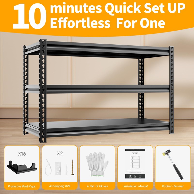 cynnda 3-Tier 48”D X 17.7”W X 40”H Garage Shelving Heavy