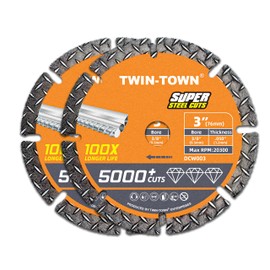 TWIN-TOWN 3" Diamond Cutting Wheel with 3/8" Arbor, Metal Cut Off Wheel, Carbide Cutting Wheel for Angle Grinder, 5000+ Cuts on Rebar, Steel, Iron, and INOX,2 Pack
