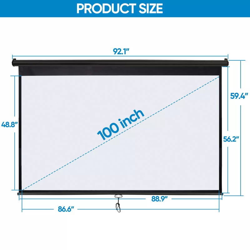 Segawe 100" Pull Down Projection Screen 16:9 HD Home Theater
