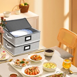 homyfort Platter Storage Case Box, China Storage Containers Hard Shell, 5 Felt Dividers Included, Structured Top and Stackable Platter Storage Containers (Grey)