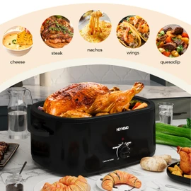 28 Quart Electric Roaster Oven with Visible & Self-Basting Lid, Large Turkey Roaster with Defrost Warm Function, Adjustable Temperature, Removable Pan Rack, Stainless Steel, Black