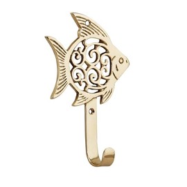 NKlaus Fish Brass Coat Hook, 10 x 15 x 3 cm - Nautical Decoration, Wall Hook 15994