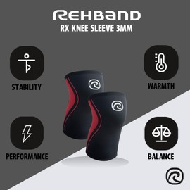 Rehband Knee Support 3 mm Neoprene, Lightweight Knee Support for Men and Women, Bandage Knee for Endurance Sports, Breathable Sports Bandage, Colour: Black/Red, Size: XL