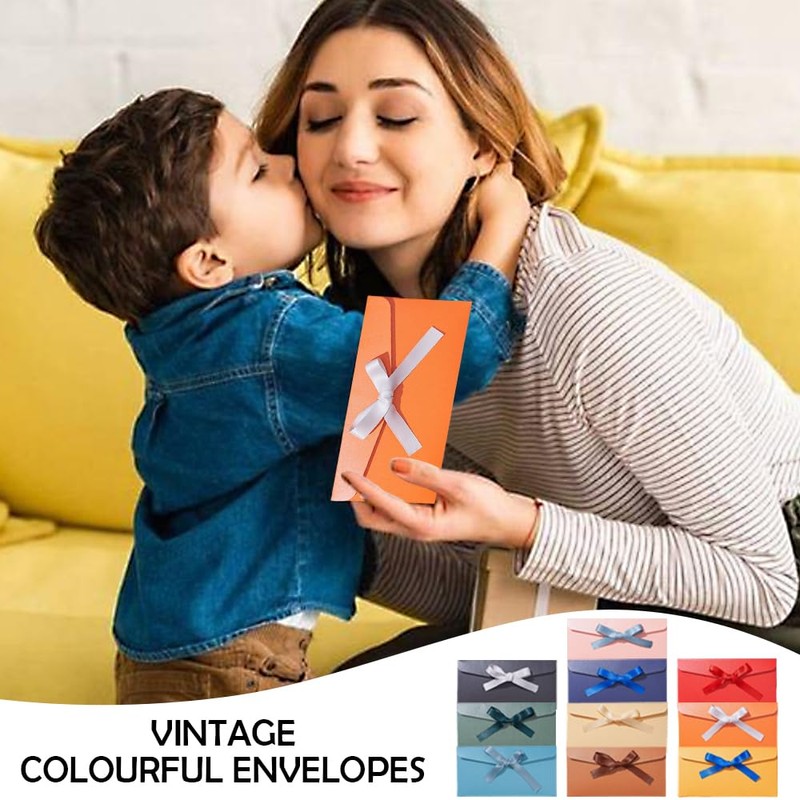 10 PCS Bow Envelopes Retro Gift Envelopes Kraft Paper Coloured