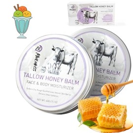 Sargo de ternera para piel y bálsamo de miel para la cara – Sarga de res alimentada con pasto y mezcla de miel silvestre cruda, hidratante natural para cuerpo y cara, versión 2.0 – Aroma de