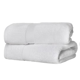 Superior Egyptian Cotton Pile Bath Towel Set of 2, Ultra Soft Luxury Towels, Thick Plush Essentials, Absorbent Heavyweight, Guest Bath, Hotel, Spa, Home Bathroom, Shower Basics, White