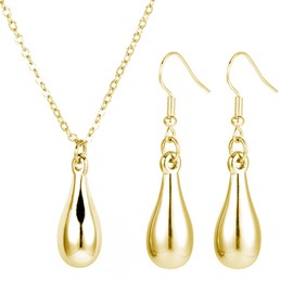 XSDSLS Teardrop Pendant Jewellery Sets for Women Silver Gold Teardrop Necklace Waterdrop Dangle Studs Earrings Waterdrop Earrings Drop Pendant Necklace Valentine's Day Jewellery for Women (Gold)
