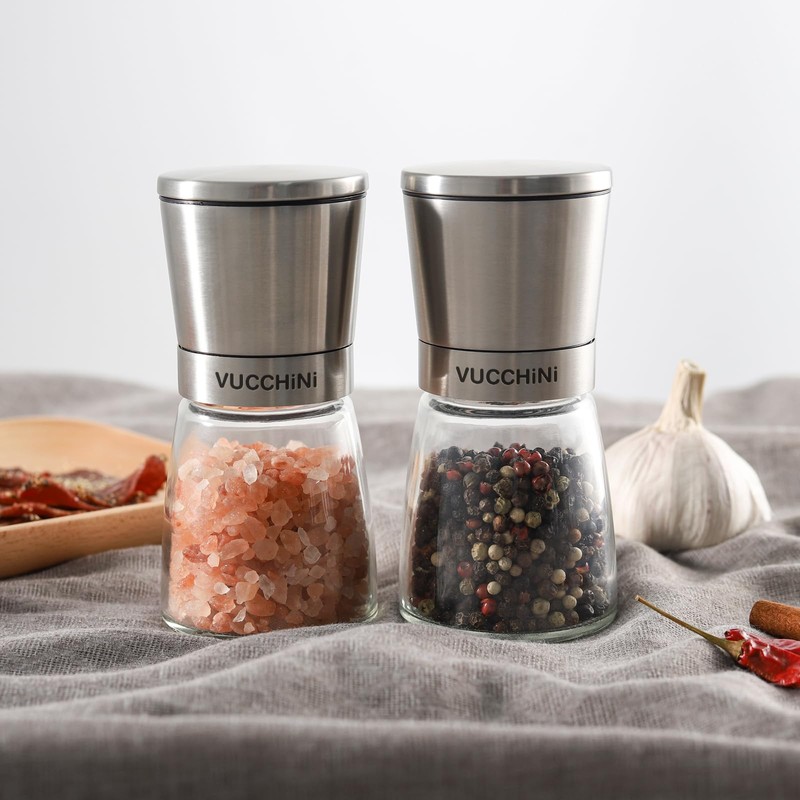 VUCCHINI Salt and Pepper Grinder Set - Adjustable Stainless Steel