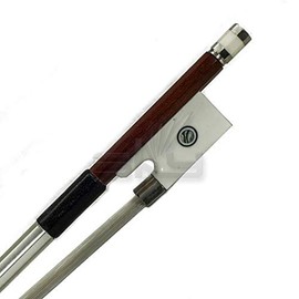 PAITITI 4/4 Full Size Violin Bow Brazil Wood Mongolian Horsehair Round Fully-Line Abalone Inlay with Imitated Ox Bone Frog Silver Wrap