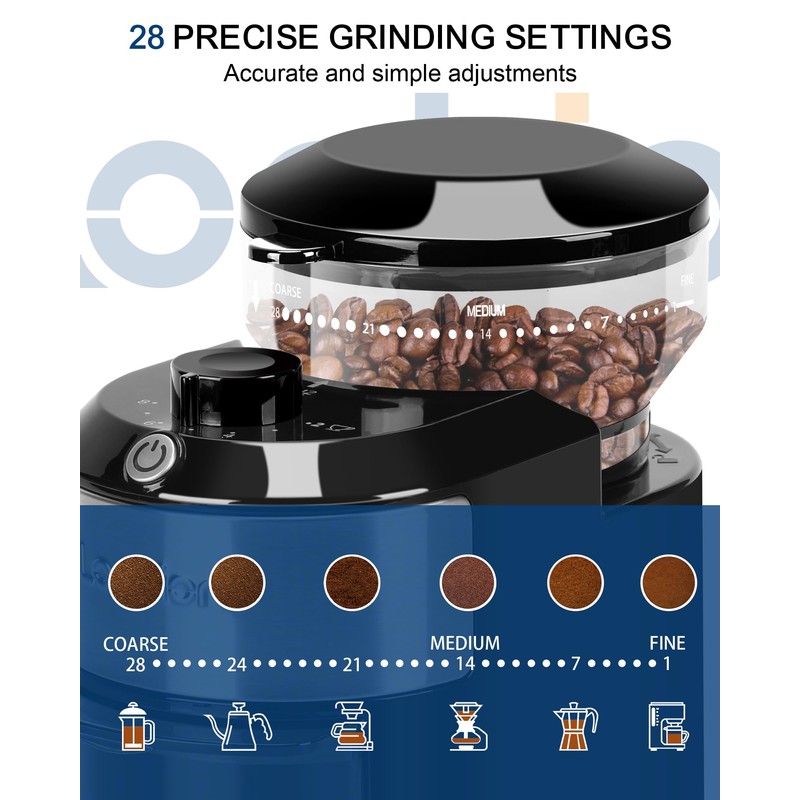 Lonkion Burr Coffee Grinder Electric - Adjustable Burr Grinder with