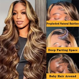 Ombre Lace Front Wig Human Hair 13x6cm HD Body Wave for Highlighting Lace Front Human Hair Wigs with Baby Hair 180% Density 4/27 Honey No Glue 24 Inches