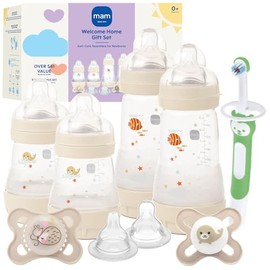 MAM Welcome Home Gift Set (9-Piece), Easy Start Anti-Colic Baby Bottles, Baby Pacifiers, Nipples, Training Toothbrush, Baby Shower Gifts