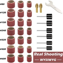 mxuteuk 531 Pcs Sanding Drum Set, 504 Pcs 80 120 150 240 320 400 600 Grit Drum Sander Sleeves and 24 Pcs Drum Mandrels,2 Pcs Self-Tightening Drill Chuck and Combination Wrench for Dremel Rotary Tool