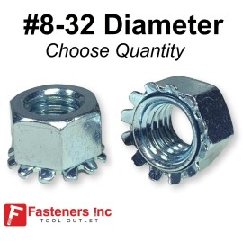Fasteners Inc. #8-32 K-Lock Hex Star Lock Nuts Kep Zinc Plated External Tooth Washer Keps Nut - 250