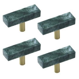 Woogim 4PCS Green 2" Square Single Hole Furniture Hardware Cabinet Knobs Green Marble Brass Drawer Knobs Handles for Kitchen Bathroom Bedroom
