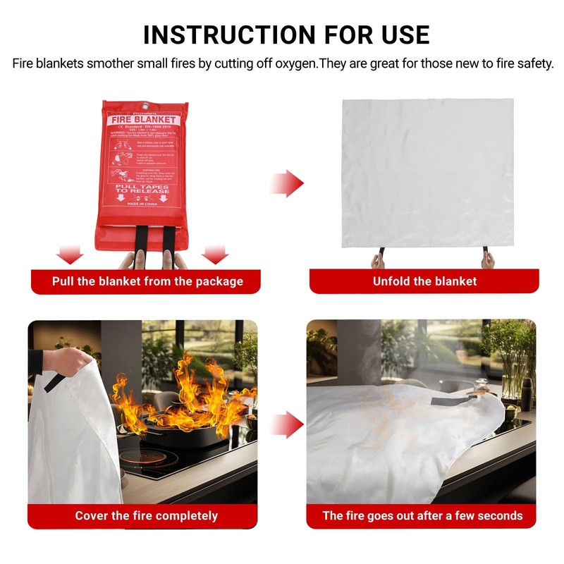 VitaPolaris Heavy-Duty Emergency Fire Blanket, 2 Pack – Fireproof Fiberglass
