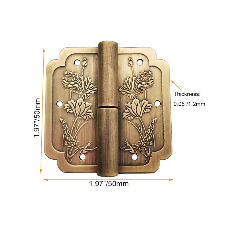 4Pcs Antique Brass Visible Hinges, 2" Furniture Cabinet Drawer Double