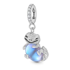 GNOCE Lizard Embraces Moonstone Pendant Charm 925 Sterling Silver Dangle Charms for Charms Bracelet Jewelry Gift For Women Wife Fit Snake Chain Bracelets/Necklace