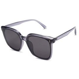 SOJOS SJ2157 Unisex Sunglasses Mirrored Retro Vintage Large Square Black Cool Classic Rectangular UV400 Protection Unisex Glasses, Grey/grey