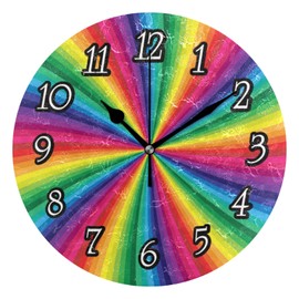 Rainbow Colored Swirl Twisting BackgroundPVC Board Wall Clock, Silent Non-Ticking Easy to Read Round Decorative Wall Clock Art for Living Room Home Office School 9.5 Inch