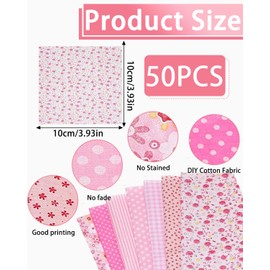 TPZORJX 50pcs Patchwork Stoff Paket 10cm x 10cm Blumenmuster bedruckte Farbsystem Patchwork Stoffe Bunte Baumwollstoff Set Bedruckte Stoffe für Puppenhaus Zubehör Kleidung DIY Basteln(Rosa)