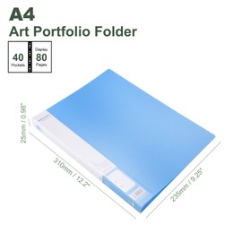 M&G 40-Pocket Binder with PP Plastic Sleeves A4(Blue), Art Portfolio Folder with Clear Sheet Protectors, Display 80 Pages for Organizing Documents, 310x235x25mm