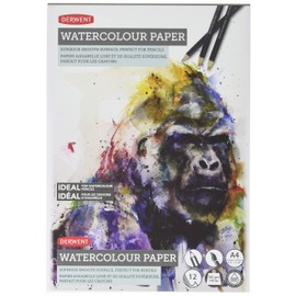 Derwent A4 Watercolour Paper Pad, 12 Sheets, Acid-Free Paper, Professional Quality, 2301973, White