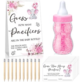 Roowest 512 Pcs Baby Shower Games Guess How Many Pacifiers Sign 100 Small Guessing Games 10 HB Pencils 750ml Milk Bottle 400 Acrylic Pacifiers Decoration for Guest Gender Reveal(Pink,Elephant)