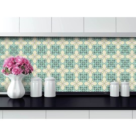 LPS PACK OF 10 STYLE 1 Pastel blue green yellow pink Victorian Moroccan retro traditional aged style Mosaic style tile transfers stickers bathroom kitchen stick on wall tile