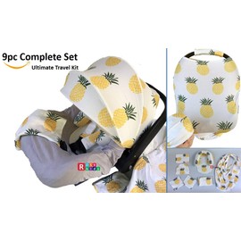 9pc Unisex Baby Ultimate Set of Infant Car Seat Cover Canopy Headrest Blanket Hat Nursing Scarf, 25JE12