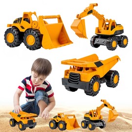 Dhqkqg 3 Pieces Digger Toy, Sand Toy Digger Sandpit, Sand Toy Car, Mini Crew Dump Truck, Excavator Construction Vehicle, Sand Excavator, Wheel Loader, Sand Toy for Children from 2-5 Years (Yellow)