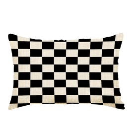rkouqak Throw Pillow Covers Checkerboard Checkered Plaid Black and White Geometric Pillow Cases Cotton Linen Waist Lumbar Cushion Cover Sofa Home Decorative Rectangle 12x20 Inches, Rqk-YZ061