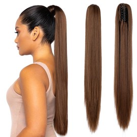 Dulchany Ponytail Extension 21" Claw Clip Hair Extensions Ponytail Long Straight Hair Extension Natural Synthetic Hairpiece for Women:_Silver Grey