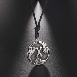 Amaxer 24 Runes Talisman Viking Jewellery Asatru Necklace Pagan Wiccan Pendant Nordic Runes Vintage Nordic Amulet Adjustable Rope Chain Necklace for Men and Women, Metal