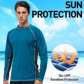 Arcweg Rashguard Men Long Sleeves Diving UV Protection UPF 50+ Elastic Rash Vest Loose Fit Top Swimming Quick Drying Surfing Pool T-Shirt Sports Top Rashie M (EU) New Blue and Grey
