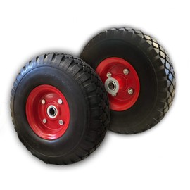 Voyager Tools Flat-Free Tires 10" Durable Wagon Dolly Cart Wheels (Black Red) 2pc Set