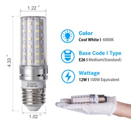 E26 LED Bulbs, 12W LED Bulb 100 Watt Equivalent, 1200lm, Decorative Medium Base E26 Corn Non-Dimmable LED Bulbs, 6000K Daylight Deluxe LED Lamp, Pack of 4