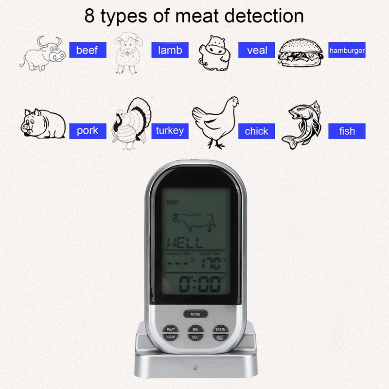 Wireless Electronic Digital Food Meat Thermometer with Probe for Grilling
