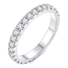 Mejewri Moissanite Wedding Ring for Women, 1.5MM Full Eternity Band in 925 Sterling Silver, White Gold Plated, Fake Diamond, Size H-V for Travel L1/2