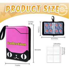 XECASEBN Card Binder Collection Trading Albums Fits 400/900 Cards with 50 Removable Sleeves, for MTG,TCG, Game Sport Cards Album Holder With Zipper Gifts for Boys and Girls (400, pink-cat)